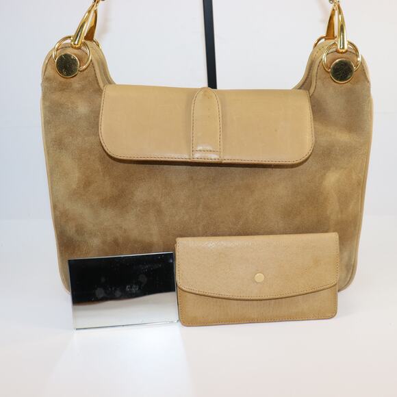 Gucci Tan Suede Shoulder Bag w/ Mirror Case – Gold Hardware, Gently Worn - Picture 1 of 10